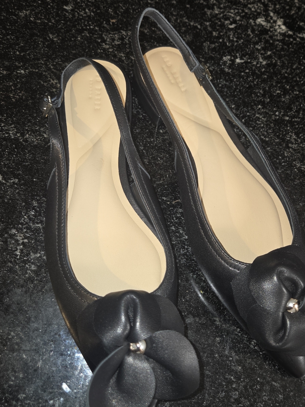 Ted Baker Black Slingback Flats with Floral Accent
